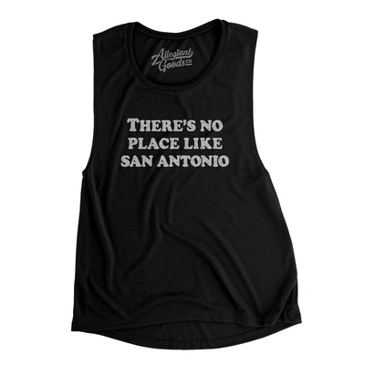 There's No Place Like San Antonio Women's Flowey Scoopneck Muscle Tank-Black-Allegiant Goods Co. Vintage Sports Apparel