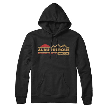 Albuquerque Mountain Sunset Hoodie-Black-Allegiant Goods Co. Vintage Sports Apparel