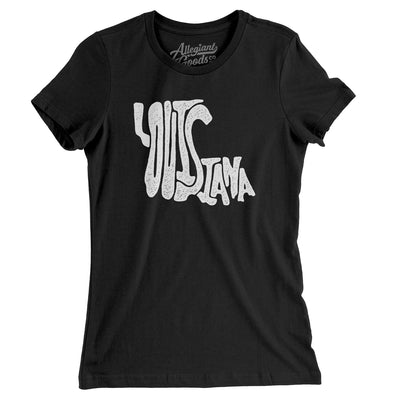 Louisiana State Shape Text Women's T-Shirt-Black-Allegiant Goods Co. Vintage Sports Apparel