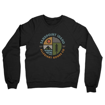 Sandpoint Idaho Retro Badge Midweight French Terry Crewneck Sweatshirt-Black-Allegiant Goods Co. Vintage Sports Apparel