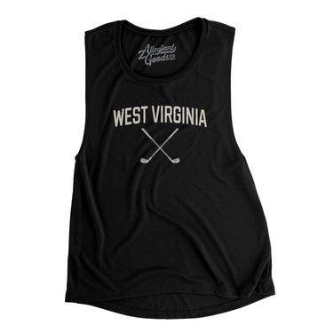 West Virginia Golf Women's Flowey Scoopneck Muscle Tank-Black-Allegiant Goods Co. Vintage Sports Apparel