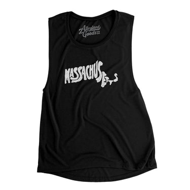 Massachusetts State Shape Text Women's Flowey Scoopneck Muscle Tank-Allegiant Goods Co. Vintage Sports Apparel
