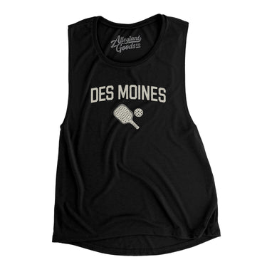 Des Moines Pickleball Women's Flowey Scoopneck Muscle Tank-Black-Allegiant Goods Co. Vintage Sports Apparel