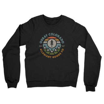 Ouray Colorado Retro Badge Midweight French Terry Crewneck Sweatshirt-Black-Allegiant Goods Co. Vintage Sports Apparel