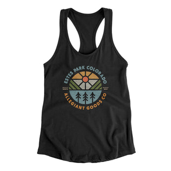 Estes Park Colorado Retro Badge Women's Racerback Tank-Black-Allegiant Goods Co. Vintage Sports Apparel