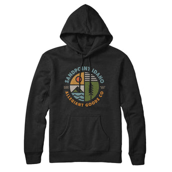 Sandpoint Idaho Retro Badge Hoodie-Black-Allegiant Goods Co. Vintage Sports Apparel
