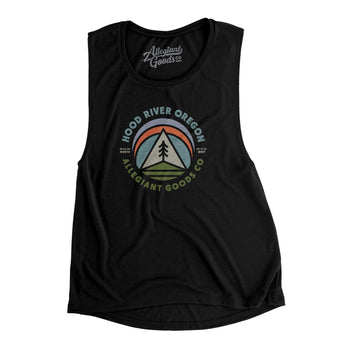 Hood River Oregon Retro Badge Women's Flowey Scoopneck Muscle Tank-Black-Allegiant Goods Co. Vintage Sports Apparel