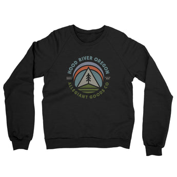 Hood River Oregon Retro Badge Midweight French Terry Crewneck Sweatshirt-Black-Allegiant Goods Co. Vintage Sports Apparel