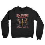 New Orleans Basketball Throwback Mascot Midweight French Terry Crewneck Sweatshirt-Black-Allegiant Goods Co. Vintage Sports Apparel