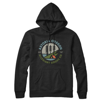 Astoria Oregon Retro Badge Hoodie-Black-Allegiant Goods Co. Vintage Sports Apparel
