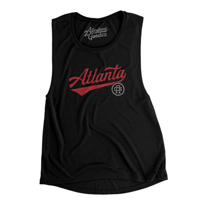 Atlanta Vintage Script Women's Flowey Scoopneck Muscle Tank-Black-Allegiant Goods Co. Vintage Sports Apparel