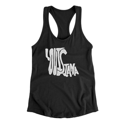 Louisiana State Shape Text Women's Racerback Tank-Black-Allegiant Goods Co. Vintage Sports Apparel