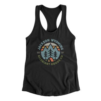 Jackson Wyoming Retro Badge Women's Racerback Tank-Black-Allegiant Goods Co. Vintage Sports Apparel