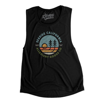 Seaside California Retro Badge Women's Flowey Scoopneck Muscle Tank-Black-Allegiant Goods Co. Vintage Sports Apparel