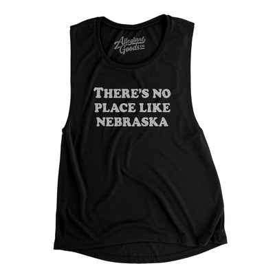There's No Place Like Nebraska Women's Flowey Scoopneck Muscle Tank-Black-Allegiant Goods Co. Vintage Sports Apparel