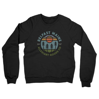 Belfast Maine Retro Badge Midweight French Terry Crewneck Sweatshirt-Black-Allegiant Goods Co. Vintage Sports Apparel