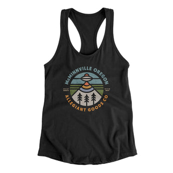 Mcminnville Oregon Retro Badge Women's Racerback Tank-Black-Allegiant Goods Co. Vintage Sports Apparel