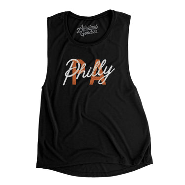 Philly Pa Overprinted Women's Flowey Scoopneck Muscle Tank-Black-Allegiant Goods Co. Vintage Sports Apparel