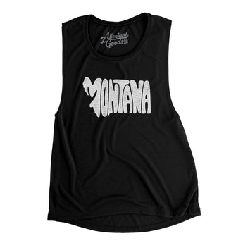 Montana State Shape Text Women's Flowey Scoopneck Muscle Tank-Black-Allegiant Goods Co. Vintage Sports Apparel