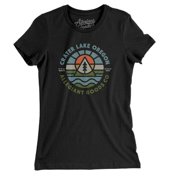 Crater Lake Oregon Retro Badge Women's T-Shirt-Black-Allegiant Goods Co. Vintage Sports Apparel