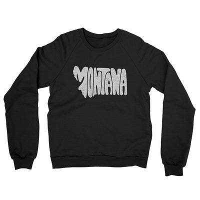 Montana State Shape Text Midweight French Terry Crewneck Sweatshirt-Black-Allegiant Goods Co. Vintage Sports Apparel