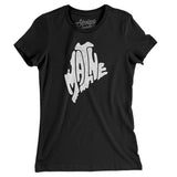 Maine State Shape Text Women's T-Shirt-Black-Allegiant Goods Co. Vintage Sports Apparel