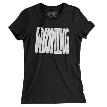 Wyoming State Shape Text Women's T-Shirt-Black-Allegiant Goods Co. Vintage Sports Apparel
