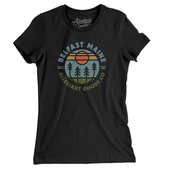 Belfast Maine Retro Badge Women's T-Shirt-Black-Allegiant Goods Co. Vintage Sports Apparel