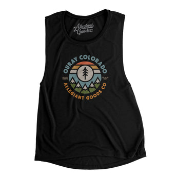 Ouray Colorado Retro Badge Women's Flowey Scoopneck Muscle Tank-Black-Allegiant Goods Co. Vintage Sports Apparel