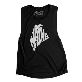 Maine State Shape Text Women's Flowey Scoopneck Muscle Tank-Allegiant Goods Co. Vintage Sports Apparel