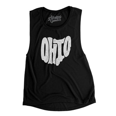 Ohio State Shape Text Women's Flowey Scoopneck Muscle Tank-Black-Allegiant Goods Co. Vintage Sports Apparel