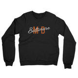 Baltimore Md Overprinted Midweight French Terry Crewneck Sweatshirt-Black-Allegiant Goods Co. Vintage Sports Apparel