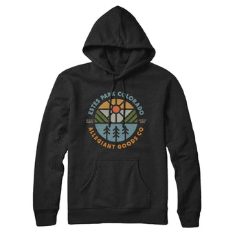 Estes Park Colorado Retro Badge Hoodie-Black-Allegiant Goods Co. Vintage Sports Apparel