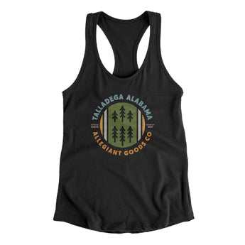 Talladega Alabama Retro Badge Women's Racerback Tank-Black-Allegiant Goods Co. Vintage Sports Apparel