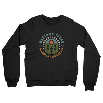 Bastrop Texas Retro Badge Midweight French Terry Crewneck Sweatshirt-Black-Allegiant Goods Co. Vintage Sports Apparel