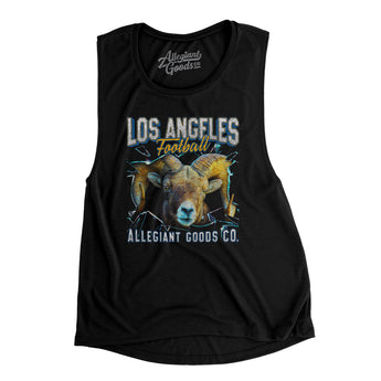 Los Angeles Football Throwback Mascot - Ram Women's Flowey Scoopneck Muscle Tank-Allegiant Goods Co. Vintage Sports Apparel