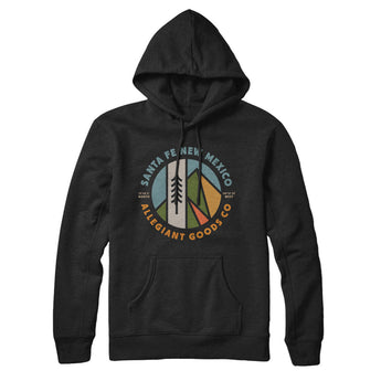Santa Fe New Mexico Retro Badge Hoodie-Black-Allegiant Goods Co. Vintage Sports Apparel