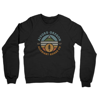 Alvord Oregon Retro Badge Midweight French Terry Crewneck Sweatshirt-Black-Allegiant Goods Co. Vintage Sports Apparel