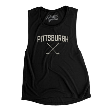 Pittsburgh Golf Women's Flowey Scoopneck Muscle Tank-Black-Allegiant Goods Co. Vintage Sports Apparel