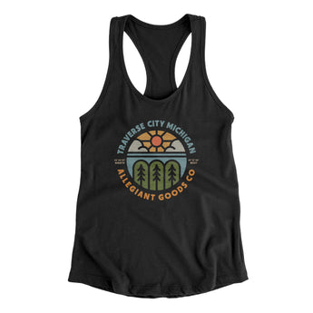 Traverse City Michigan Retro Badge Women's Racerback Tank-Black-Allegiant Goods Co. Vintage Sports Apparel