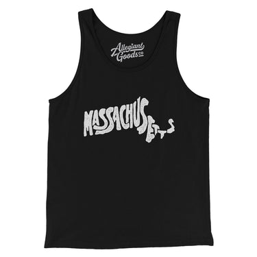 Massachusetts State Shape Text Men/Unisex Tank Top-Black-Allegiant Goods Co. Vintage Sports Apparel