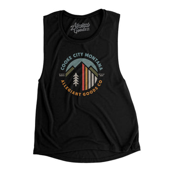 Cooke City Montana Retro Badge Women's Flowey Scoopneck Muscle Tank-Black-Allegiant Goods Co. Vintage Sports Apparel