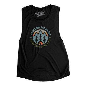 Jackson Wyoming Retro Badge Women's Flowey Scoopneck Muscle Tank-Black-Allegiant Goods Co. Vintage Sports Apparel
