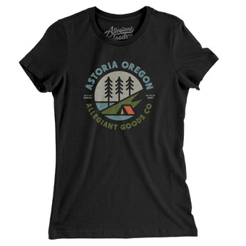 Astoria Oregon Retro Badge Women's T-Shirt-Black-Allegiant Goods Co. Vintage Sports Apparel