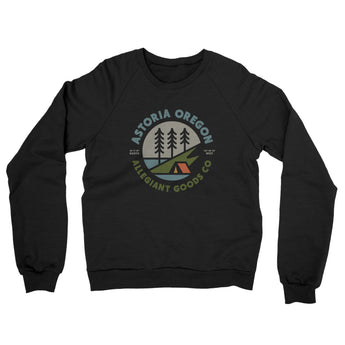 Astoria Oregon Retro Badge Midweight French Terry Crewneck Sweatshirt-Black-Allegiant Goods Co. Vintage Sports Apparel