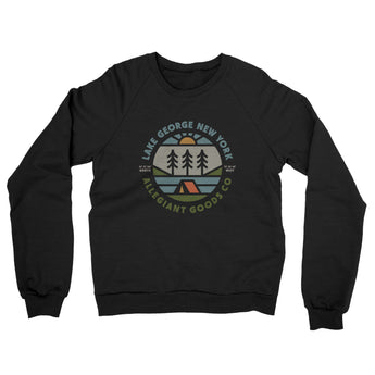 Lake George New York Retro Badge Midweight French Terry Crewneck Sweatshirt-Black-Allegiant Goods Co. Vintage Sports Apparel