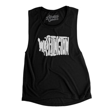Washington State Shape Text Women's Flowey Scoopneck Muscle Tank-Allegiant Goods Co. Vintage Sports Apparel