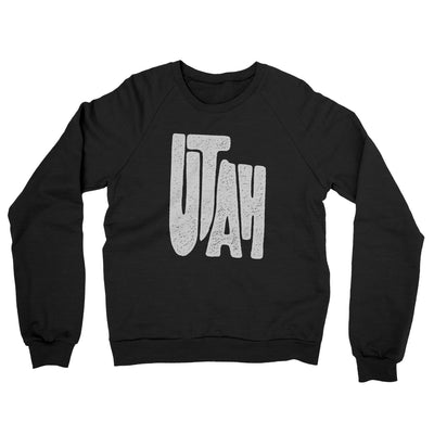 Utah State Shape Text Midweight French Terry Crewneck Sweatshirt-Black-Allegiant Goods Co. Vintage Sports Apparel
