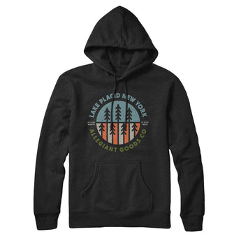 Lake Placid New York Retro Badge Hoodie-Black-Allegiant Goods Co. Vintage Sports Apparel