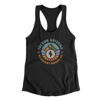 Tucson Arizona Retro Badge Women's Racerback Tank-Black-Allegiant Goods Co. Vintage Sports Apparel